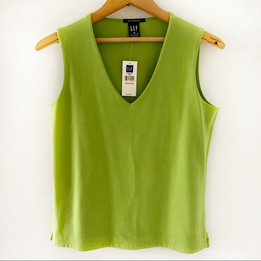 NWT GAP V-neck Cotton Green Tank Top Size M